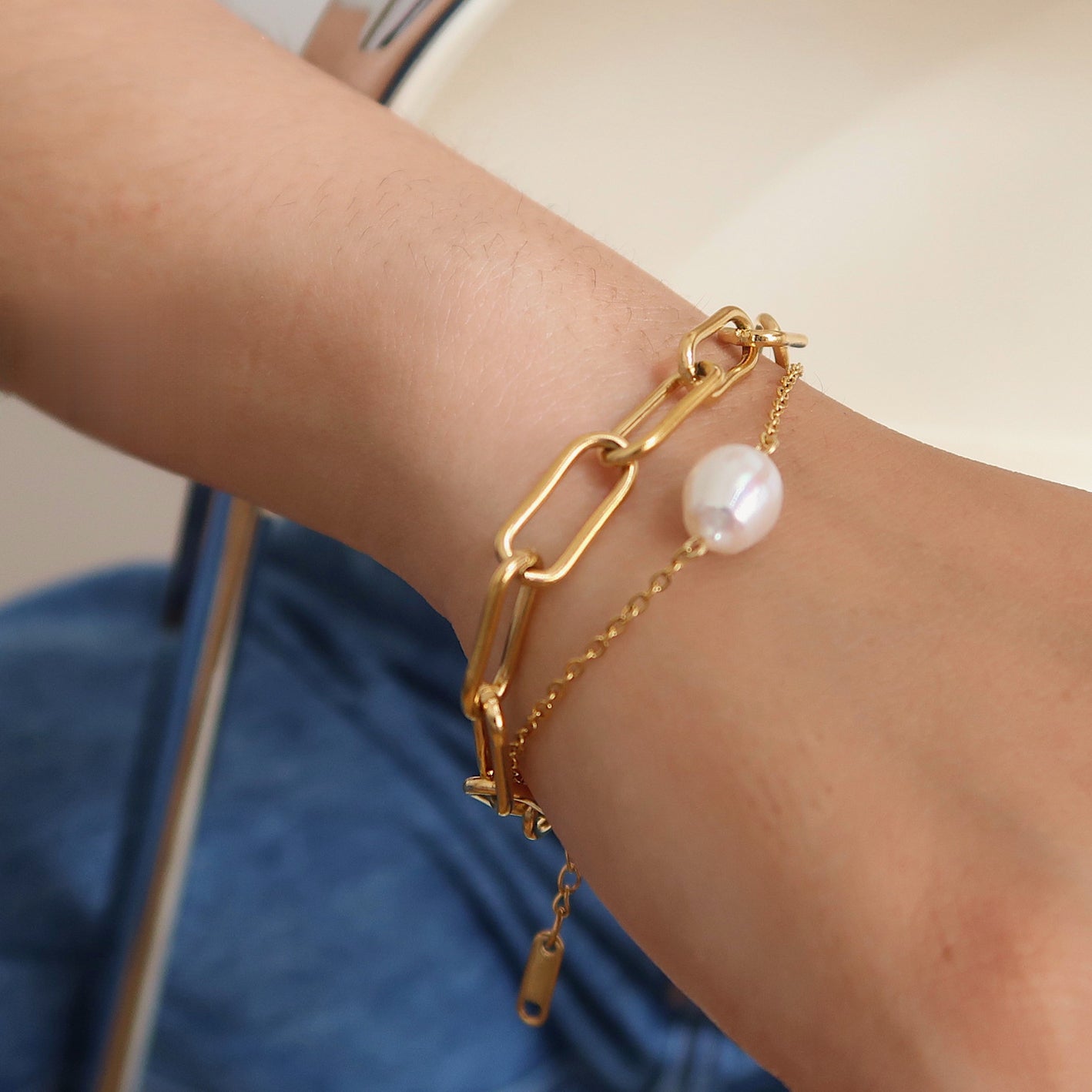 Square Chain Double-Layer Bracelet