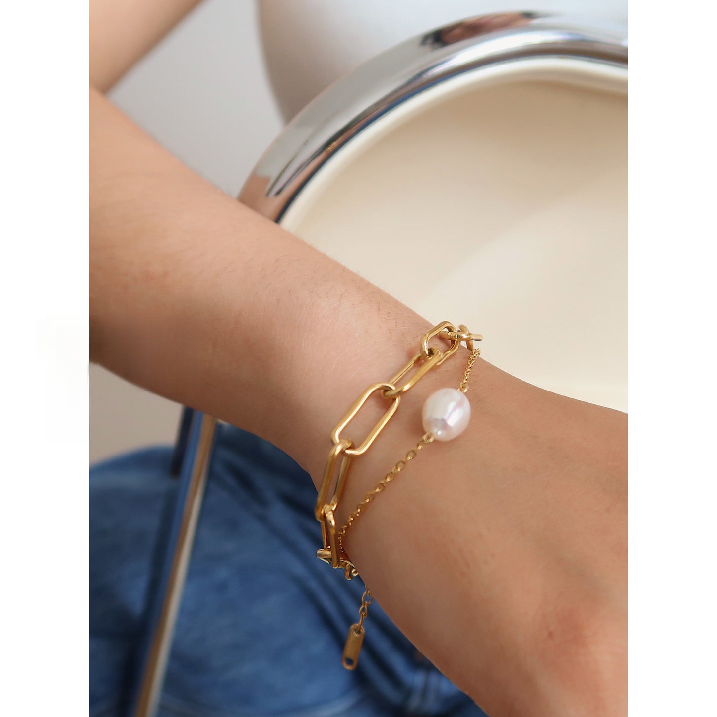 Square Chain Double-Layer Bracelet